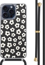Casimoda® - Coque iPhone 15 Pro Max avec cordon noir - Fleurs rétro - Cordon détachable - TPU/polycarbonate