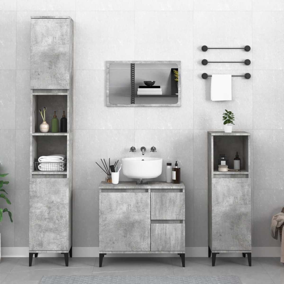 vidaXL - Wastafelonderkast met 2 lades - Grijs sonoma eiken - Hout - 65 cm | Leen Bakker