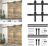vidaXL Hardwaresets voor schuifdeuren 2 st 183 cm staal zwart - Onderdelen Set Voor Schuifdeuren - Onderdelen Sets Voor Schuifdeuren - Rail Voor Schuifdeuren - Rails Voor Schuifdeuren