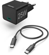 Hama USB-C Snellader - Mini oplader - snellader geschikt voor Iphone - Inclusief USB-C naar USB-C kabel - Geschikt voor Smartphone en Tablet - Zwart