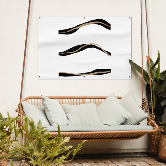 Tuinposter 120x80 cm - Tuindecoratie Lijn - Zwart - Design - Poster voor in de tuin - Buiten decoratie - Schutting tuinschilderij - Tuindoek muurdecoratie - Wanddecoratie balkondoek