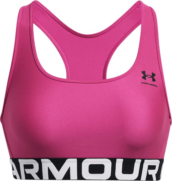 Under armour heatgear armour mid branded sport bh in de kleur roze.