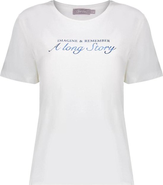 Geisha T-shirt Basic Tshirt Met Tekst 42020 40 000000 White/blue Dames Maat - M