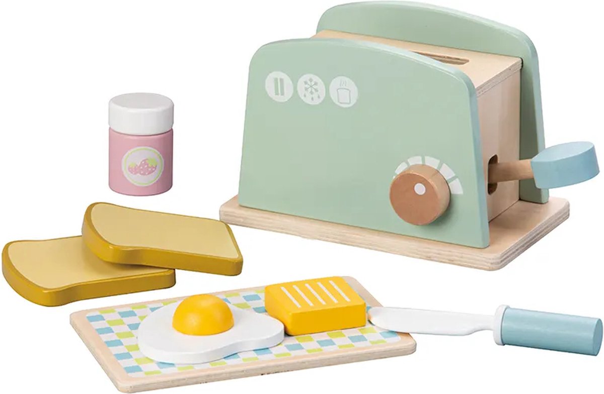 Wood'n Buddy Houten Speelgoed Broodrooster set Montessori Speelgoed Stimulerend voor de Motoriek