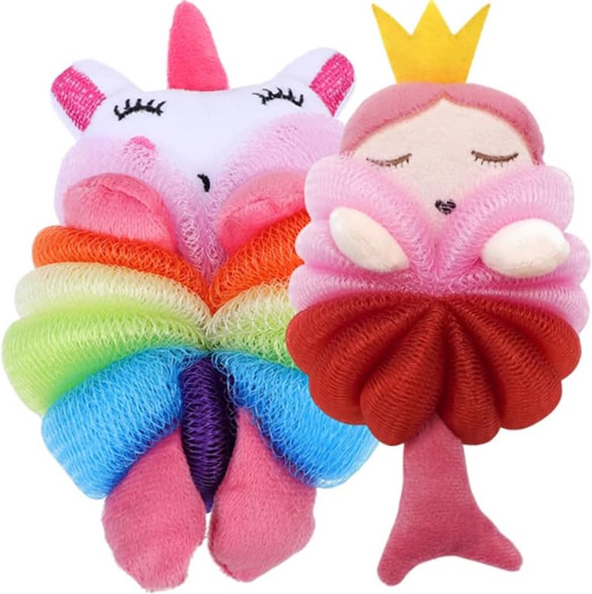 NTB Bad- en douche Puff Spons- voor kinderen - Voordeelset 2 stuks: Eenhoorn + Prinses - Afmeting: 20 x 10 x 5 cm.