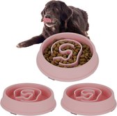 Relaxdays 3x anti-schrokbak voor honden - 650 ml - tegen schrokken - eetbak - roze