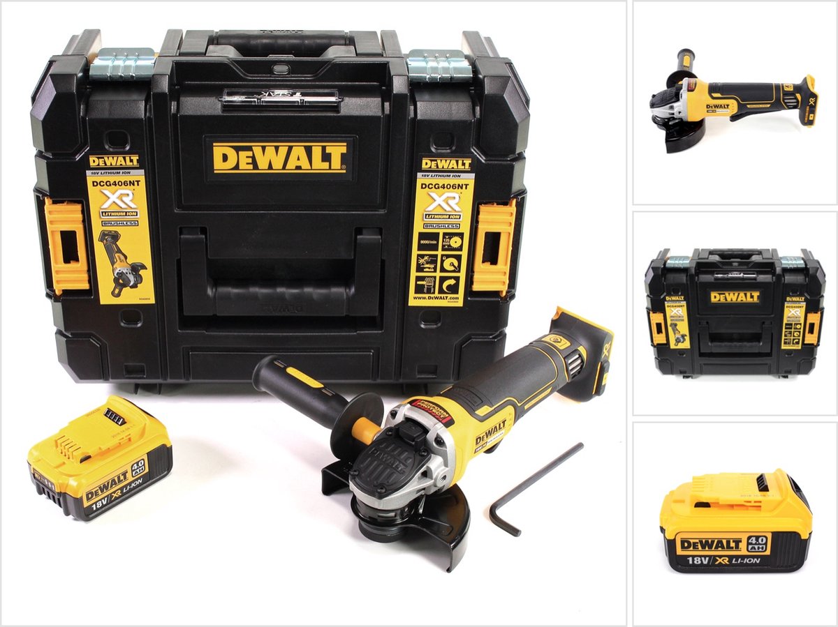 DeWalt DCG 406 NT accu haakse slijper 18V 125mm borstelloos + 1x accu 4.0Ah + TSTAK - zonder lader