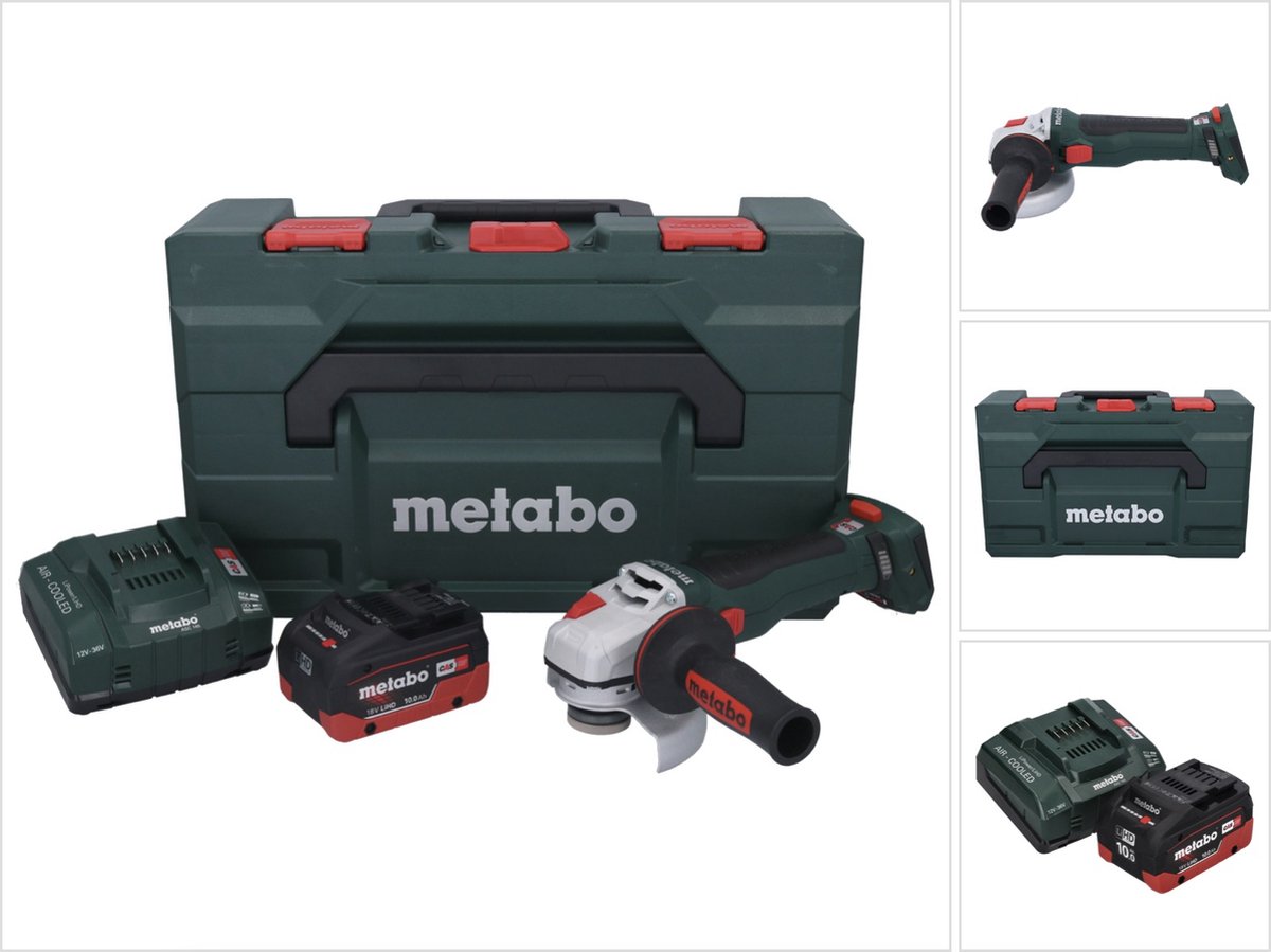 Metabo WB 18 LT BL 11-125 Quick accu-haakse slijper 18 V 125 mm borstelloos + 1x accu 10,0 Ah + oplader + metaBOX