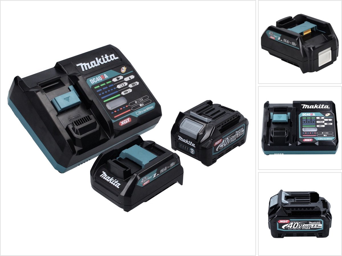 Makita Power Source Kit 40 V max. met BL 4025 accu 2,5 Ah ( 191B36-3 ) + DC 40 RA snellader ( 191E07-8 ) + ADP10 laadadapter LXT naar XGT 14,4V 18V ( 191C10-7 )