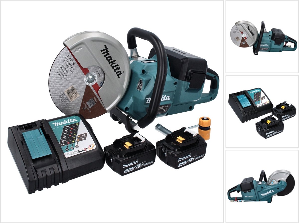 Makita DCE 090 RT2X1 accu-doorslijpmachine 36 V (2x 18 V) 230 mm borstelloos + 2x accu 5,0 Ah + oplader