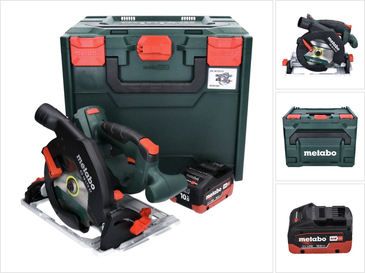 Metabo KS 18 LTX 57 accu-handcirkelzaag 18 V 165 mm + 1x accu 10,0 Ah + metaBOX - zonder oplader