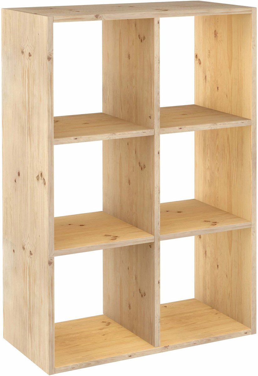Astigarraga Houten Vakkenkast Open - 6 vakken kubuskast - Boekenkast van PEFC grenen - 105x71cm