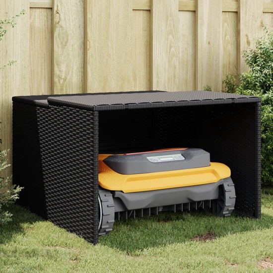 vidaXL - Garage - voor - robotmaaier - 86x90x52/57 - cm - poly - rattan - zwart van Merkloos	 — afbeelding 2