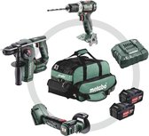 Metabo Combo Set 3.1.1 18 V 691174000 Accu-schroefboormachine, Accu-boorhamer 18 V 4.0 Ah Li-ion Incl. haakse accuslijp