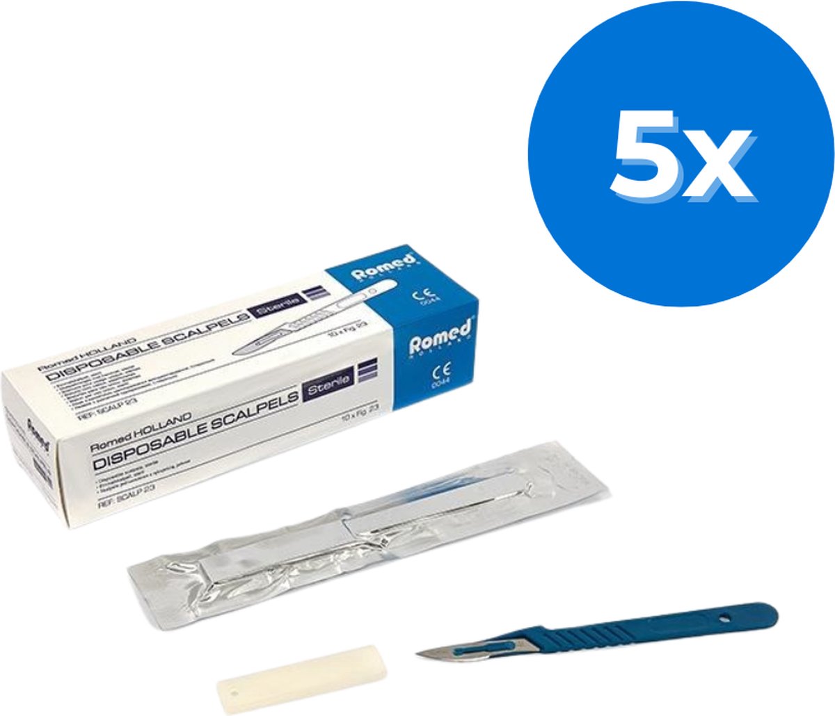 Goedkoopste Romed scalpelmesjes met handvat nummer 10 - Set van 5 doosjes Romed