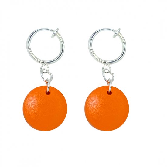 Klem -oorbellen -oranje -hout -zilverkleur -1.5 cm- Tordis- geen gaatje- Charme Bijoux