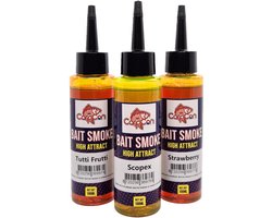 High Attract Bait Smoke 'Trio' - 3 x 100ml - Scopex, Strawberry & Tutti Frutti - Karper Lokaas