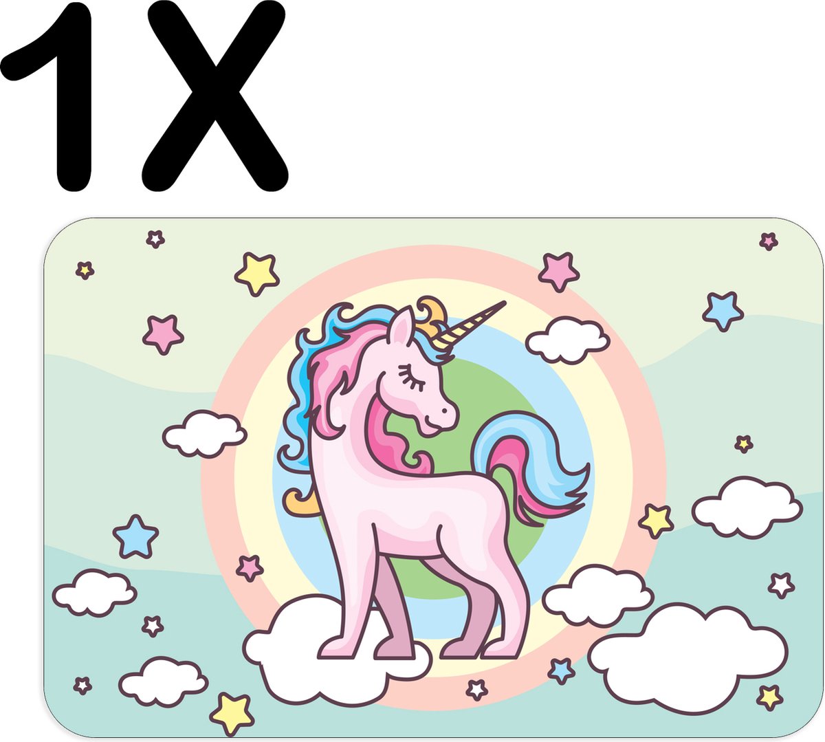 BWK Flexibele Placemat - Getekende Roze Eenhoorn - Wolken - Regenboog - Set van 1 Placemats - 45x30 cm - PVC Doek - Afneembaar