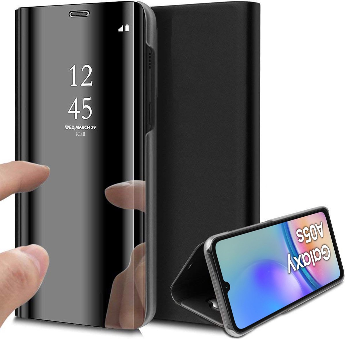 Hoesje geschikt voor Samsung Galaxy A05s - Spiegel Book Case Zwart