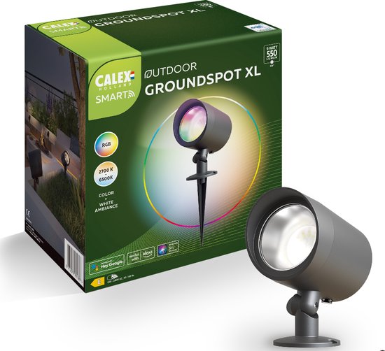 Calex Smart Outdoor LED XL Grondspot - Slimme Tuinverlichting - RGB en Warm Wit Licht - 9W - Zwart