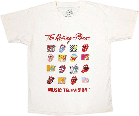 MTV - Rolling Stones Logo Mashup Heren T-shirt - M - Wit