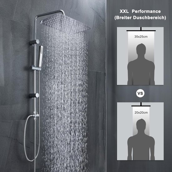 Görbach Doucheset Douchesysteem met Thermostaatkraan Regendouche Badkamer Douchekolom Voor ligbad met 3 Functies Handdouche en Douchekop RVS Hoofddouche 30 * 30cm