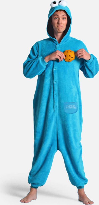 KIMU Onesie Cookie Monster Costume Costume - Taille L-XL - Blauw Cookie Monster Suit Combinaison Accueil Costume Festival