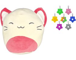 Happy shop Store - Squish Kussen Knuffel Kat-Poes Roze/Wit - Super Soft + Fidget Spinner Pop it Ster - duo voordeel - cadeau gift set - Premium Quality - Fidget 2024 en Knuffel Kawaii In 1 set