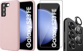 Hoesje geschikt voor Samsung Galaxy S23 FE - Screenprotector Glas & Camera Protector - Mat Back Case Roze