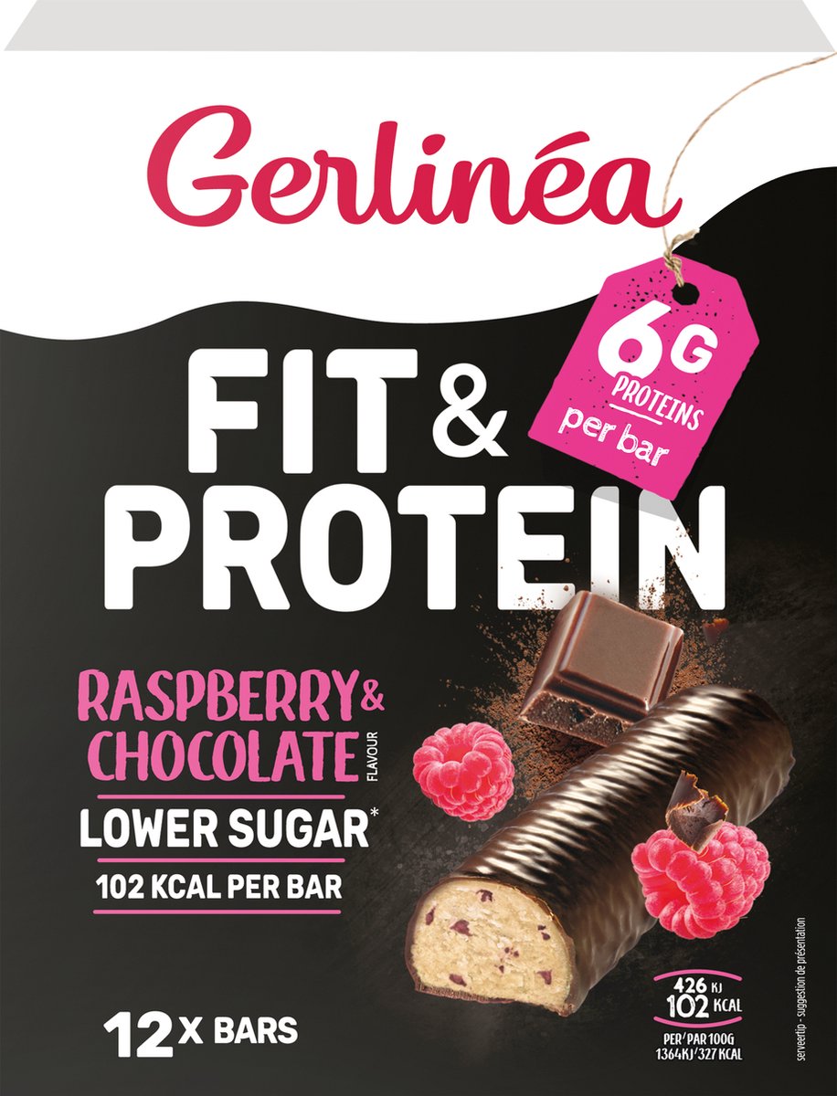 Goedkoopste Gerlinea - Mijn Pauze - Carb Reduced Maaltijdrepen - Framboos - Chocolade - 12 stuks