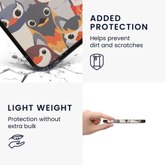 kwmobile e-reader hoesje geschikt voor Tolino Vision 6 hoes - E reader flip case met magnetische sluiting - Ereader cover - Pinguïn Ontwerp design in grijs / geel / bruin van kwmobile — afbeelding 2
