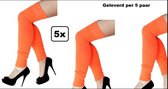 5x Paar luxe knee-over beenwarmers fluor oranje - Festival thema feest party evenement