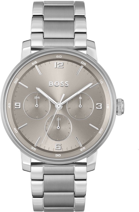 BOSS HB1514127 CONTENDER Heren Horloge - Mineraalglas - Staal - Zilverkleurig - 44 mm breed - Quartz - Vouw/Vlindersluiting - 5 ATM (douchen)