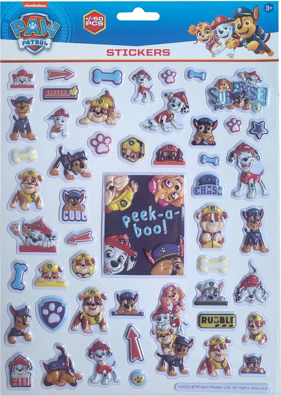 Paw Patrol - pop-up stickers - bubbel stickers - 50 stuks - knutselen - superhelden - honden - Rubble - Chase - Marshall - Sky - kado - cadeau - Sinterklaas - Kerst