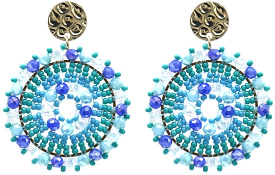 Oorbellen met Kralen - Crystal Beads - Oorhangers - 5x4 cm - Blauw