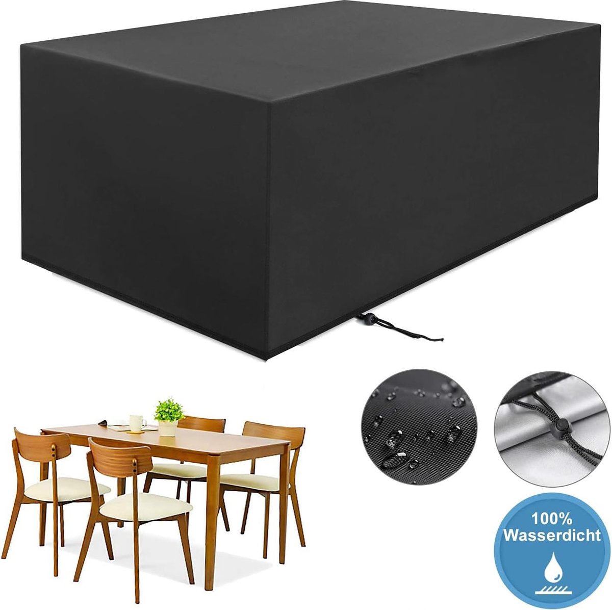 Waterdichte beschermhoes voor tuintafel, 420D Oxford-weefsel, anti-uv, 325 x 208 x 58 cm.