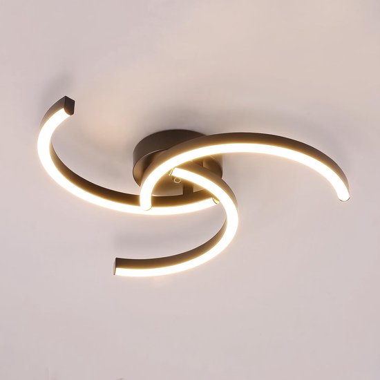 Delaveek-Spiraal Modern LED Plafondlamp - 24W - 3000K Warm Wit - 52cm - Zwart - Woonkamer Slaapkamer Keuken Hal