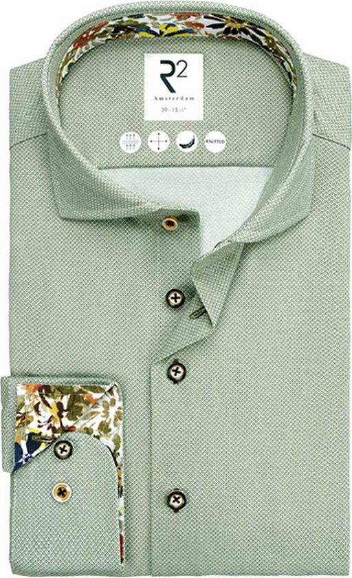 R2 Amsterdam - Chemise Tricotée Vert - Homme - Taille 38 - Coupe moderne