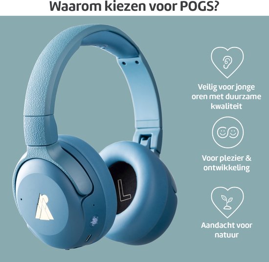 POGS - The Turtle - Draadloze over-ear koptelefoon met Noise Cancelling - Bluetooth - Veilige volumebegrenzing - Duurzaam - Gratis app voor extra functies - rBlauw