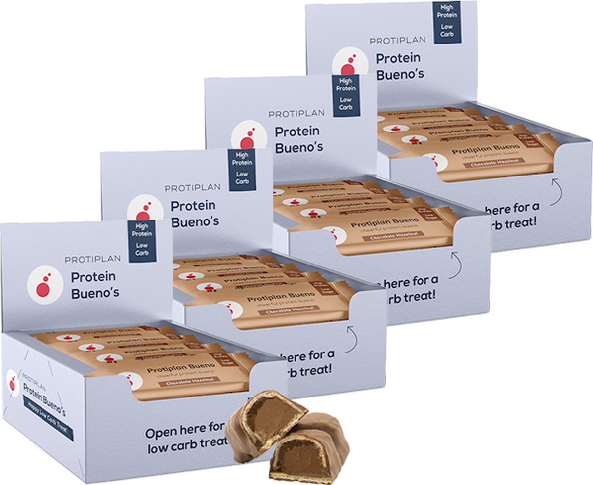 Goedkoopste Protiplan | Bueno Chocolade Hazelnoot | 48 stuks | 48 x 40 gram | Low carb snack | Eiwitrepen | Koolhydraatarme sportvoeding | Afslanken met Proteïne repen | Snel afvallen zonder hongergevoel!