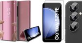 Hoesje geschikt voor Samsung Galaxy S23 FE - Screenprotector Glas & Camera - Spiegel Book Case Rosegoud