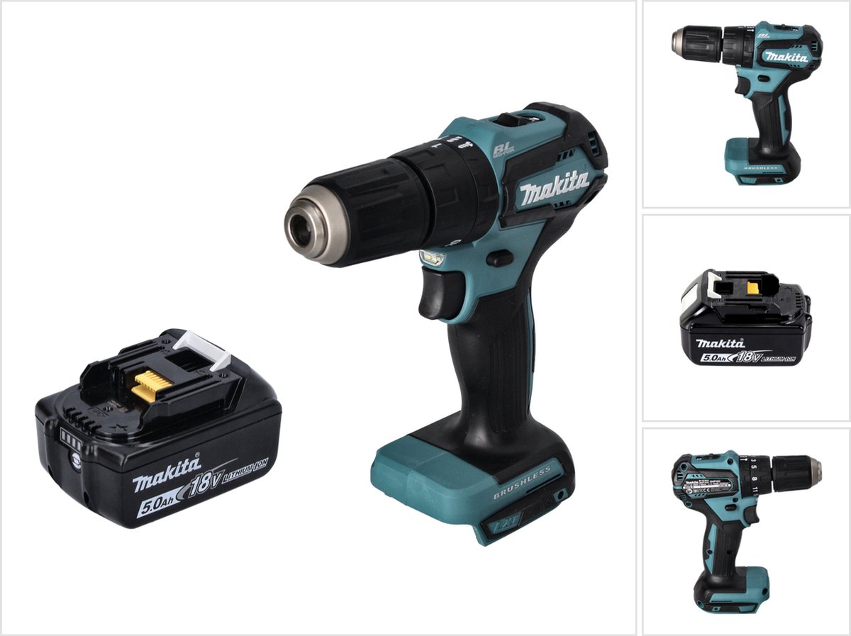 Makita DHP 483 T1 accu klopboormachine 18 V 40 Nm borstelloos + 1x accu 5,0 Ah - zonder oplader