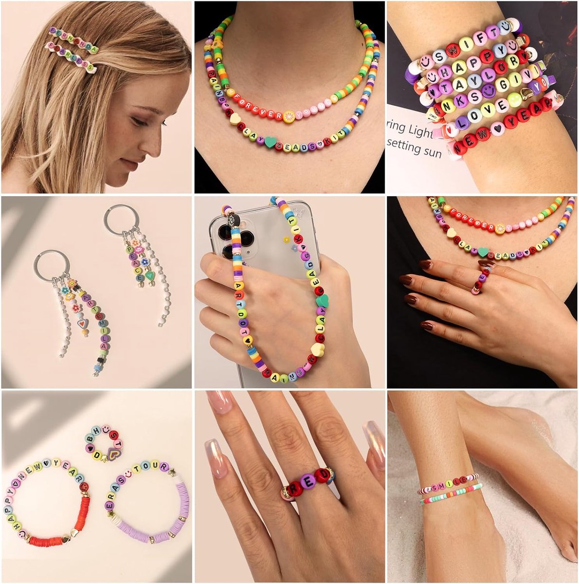 ARTDOT Letterkralen voor sieraden armbanden maken, 1400 stuks 28 stijlen alfabet smiley gezicht hart kralen kit, ADJM-ZMZ-HB28HZ