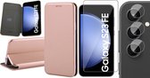 Hoesje geschikt voor Samsung Galaxy S23 FE - Screenprotector Glas & Camera - Wallet Book Case Rosegoud