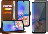Hoesje geschikt voor Samsung Galaxy A05s - Privacy Screenprotector Volledig Dekkend Glas - Portemonnee Book Case Bruin