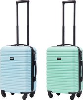 BlockTravel kofferset 2 delig ABS handbagage met wielen afneembaar 39 liter - inbouw TSA slot - licht blauw - mint groen