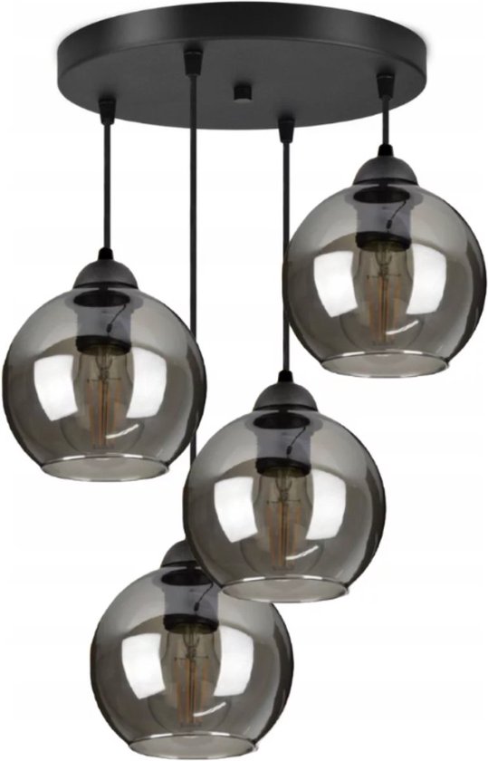 Foto: Hanglamp industrieel voor woonkamer eetkamer koper glas 4 lichts zwart glas transparant 4 bollen