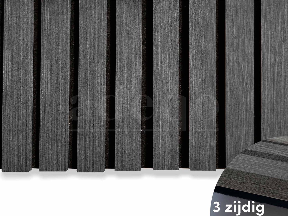Adeqo Akupanel - Akoestische panelen - Zwart Eiken 260 x 60 cm - Hout Wandpaneel - Millieuvriendelijk Materiaal - Akoestische Panelen - 3D Wandpanelen - Wandpanelen Hout