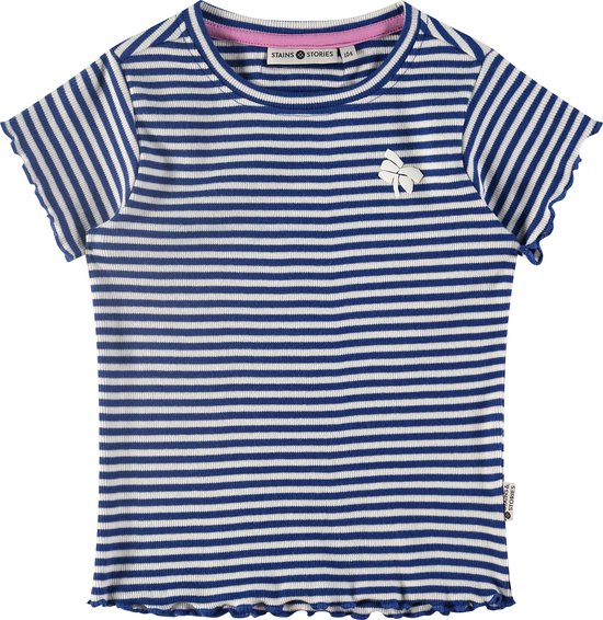 Stains and Stories girls rib shirt short sleeve Meisjes T-shirt - cobalt - Maat 116