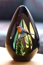 Urn voor crematie-as-Urn Premium Design Glas met afbeelding van een vogeltje/roodborstje -Urn met afbeelding dmv.hoge kwaliteit foto sign folie-Urn voor crematie-as-Deelbestemming-Urn Glas-60ml inhoud-Premium collectie-Transparante askamer